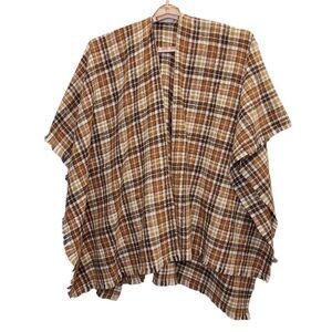 NWT Old Navy Womens Brown Plaid Flannel Poncho Scarf OS